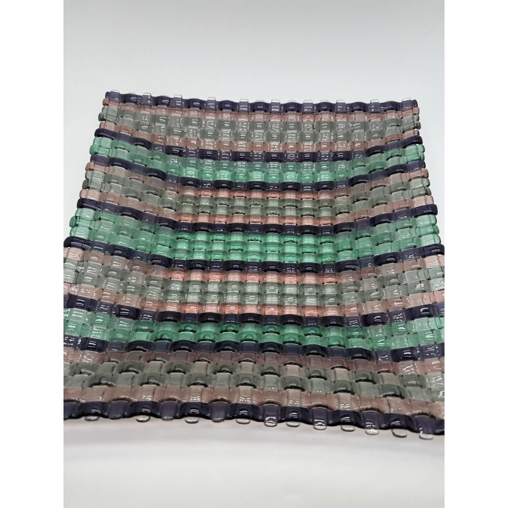 Fused Glass Abstract Weave Sculpture Purple, Pink , Green